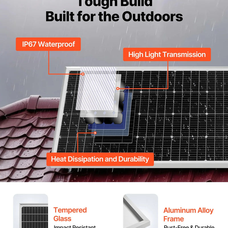 VEVOR 2400 W 48 V pilns saules enerģijas komplekts, 12 × 200 W monokristāliskie saules paneļi, 51,2 V 100 Ah LiFePO₄ akumulators, 48 V 5000 W hibrīdinvertors autonomām sistēmām lielai mājai, šķūnim vai saimniecībai