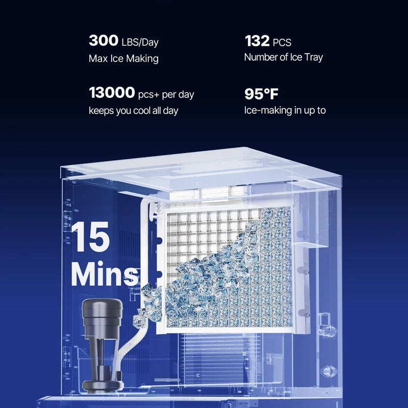 VEVOR profesionāls ledus ģenerators, 136 kg/24 h ledus ražošana, nerūsējošā tērauda uzglabāšanas tvertne 136 kg, automātiska pašattīrīšanās, skārienekrāns, piemērots bāriem, kafejnīcām un restorāniem