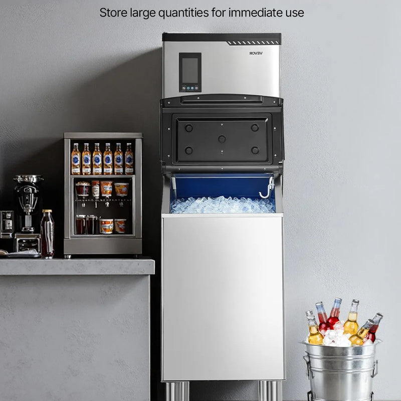 VEVOR profesionāls ledus ģenerators, 136 kg/24 h ledus ražošana, nerūsējošā tērauda uzglabāšanas tvertne 136 kg, automātiska pašattīrīšanās, skārienekrāns, piemērots bāriem, kafejnīcām un restorāniem