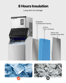 VEVOR profesionāls ledus ģenerators, 136 kg/24 h ledus ražošana, nerūsējošā tērauda uzglabāšanas tvertne 136 kg, automātiska pašattīrīšanās, skārienekrāns, piemērots bāriem, kafejnīcām un restorāniem