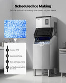 VEVOR profesionāls ledus ģenerators, 136 kg/24 h ledus ražošana, nerūsējošā tērauda uzglabāšanas tvertne 136 kg, automātiska pašattīrīšanās, skārienekrāns, piemērots bāriem, kafejnīcām un restorāniem