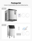 VEVOR profesionāls ledus ģenerators, 136 kg/24 h ledus ražošana, nerūsējošā tērauda uzglabāšanas tvertne 136 kg, automātiska pašattīrīšanās, skārienekrāns, piemērots bāriem, kafejnīcām un restorāniem