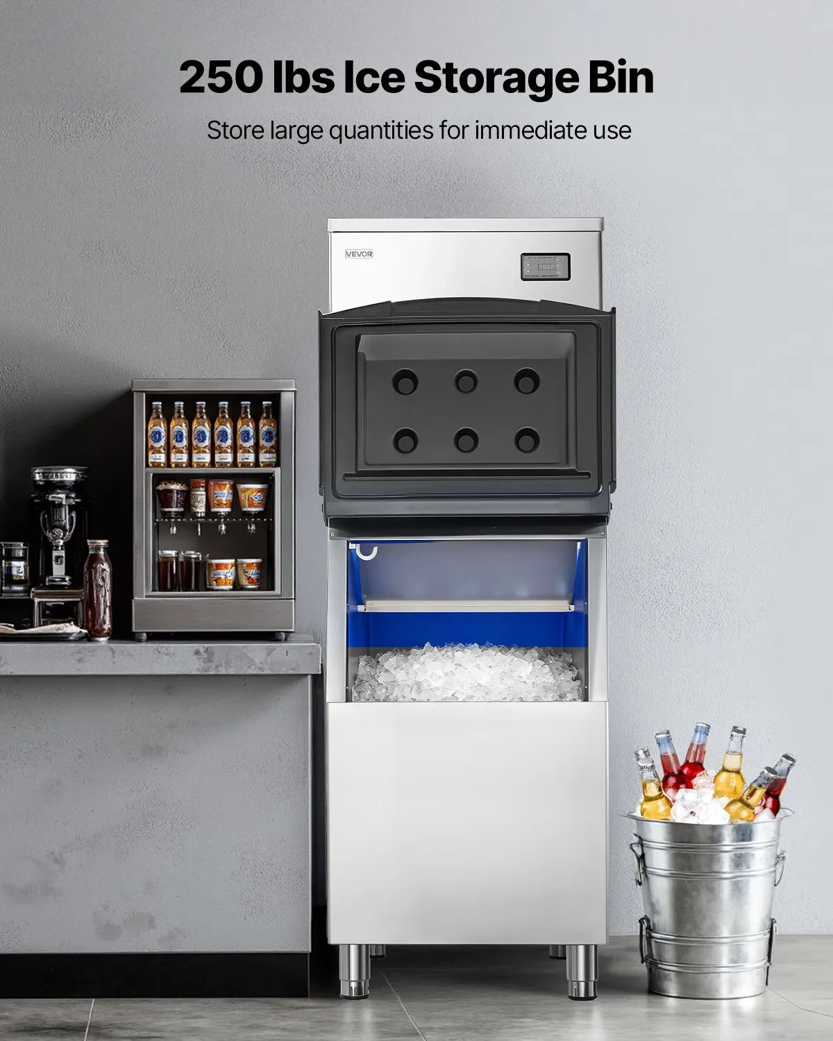 VEVOR Professional Ice Maker 204 kg/24 h with 113 kg Stainless Steel Storage Tank, Self-Cleaning, Touch Screen