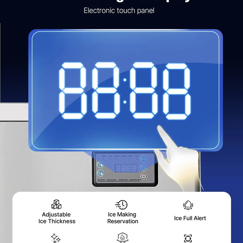 VEVOR profesionāla ledus ražošanas iekārta, 204 kg/24 h, ar 113 kg nerūsējošā tērauda uzglabāšanas tvertni, automātiska pašattīrīšanās, skārienjutīga vadība, bāriem, kafejnīcām un restorāniem