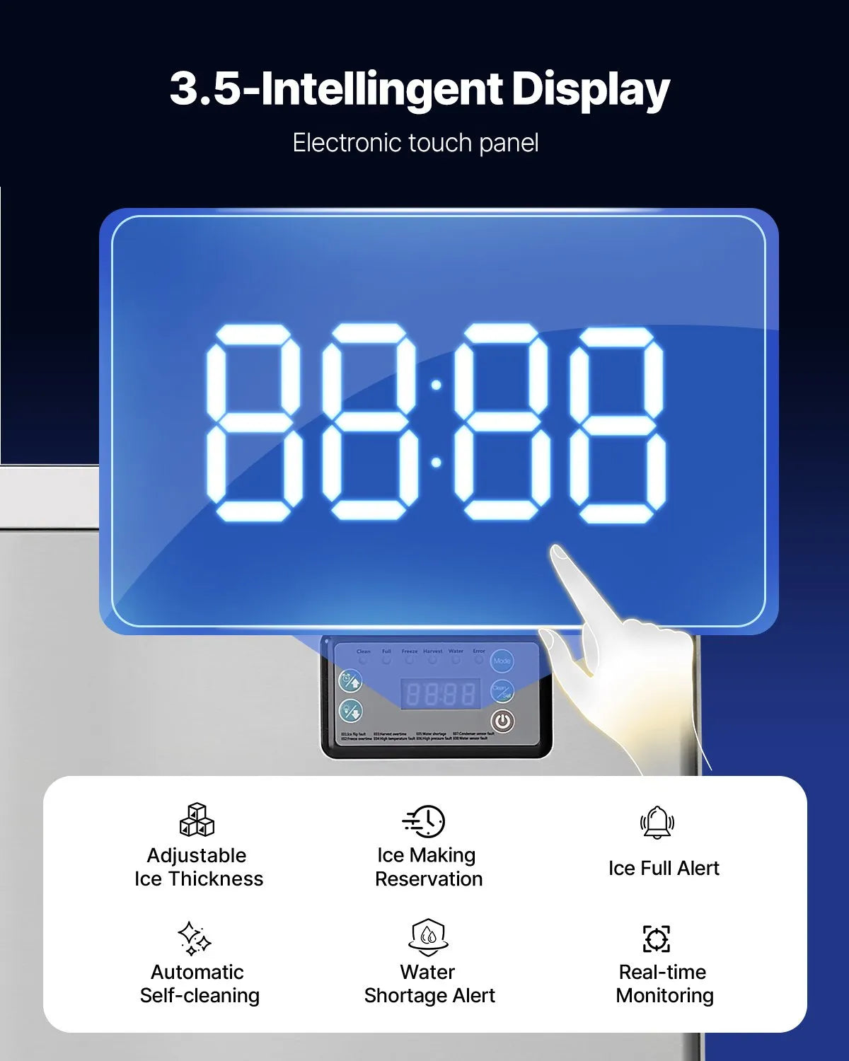 VEVOR Professional Ice Maker 204 kg/24 h with 113 kg Stainless Steel Storage Tank, Self-Cleaning, Touch Screen