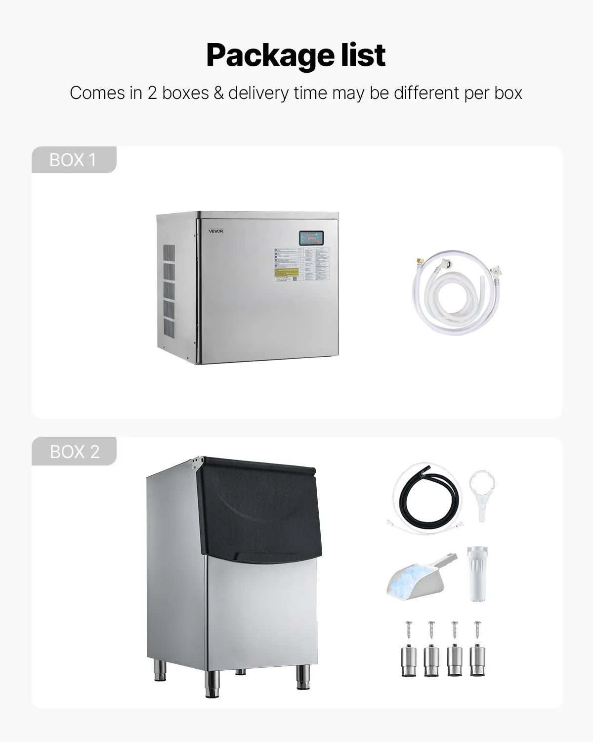 VEVOR Professional Ice Maker 204 kg/24 h with 113 kg Stainless Steel Storage Tank, Self-Cleaning, Touch Screen