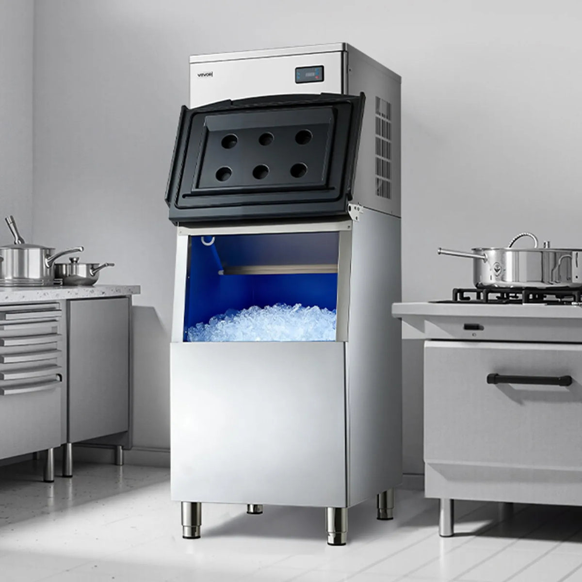 VEVOR Professional Ice Maker 204 kg/24 h with 113 kg Stainless Steel Storage Tank, Self-Cleaning, Touch Screen