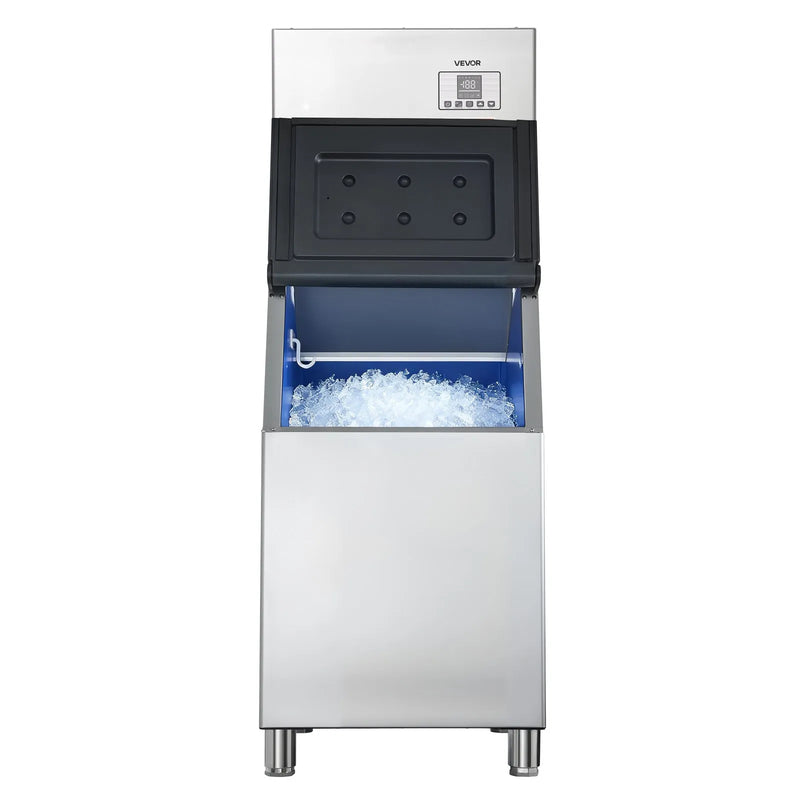 VEVOR profesionāla ledus ražošanas iekārta, 250 kg/24 h, ar 136 kg nerūsējošā tērauda uzglabāšanas tvertni, automātiska pašattīrīšanās, skārienjutīga vadība, bāriem, kafejnīcām un restorāniem