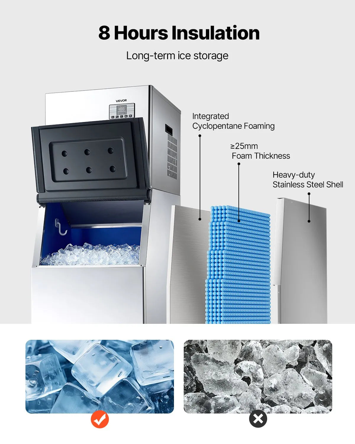 VEVOR Professional Ice Maker 250 kg/24 h with 136 kg Stainless Steel Storage Tank, Self-Cleaning, Touch Screen