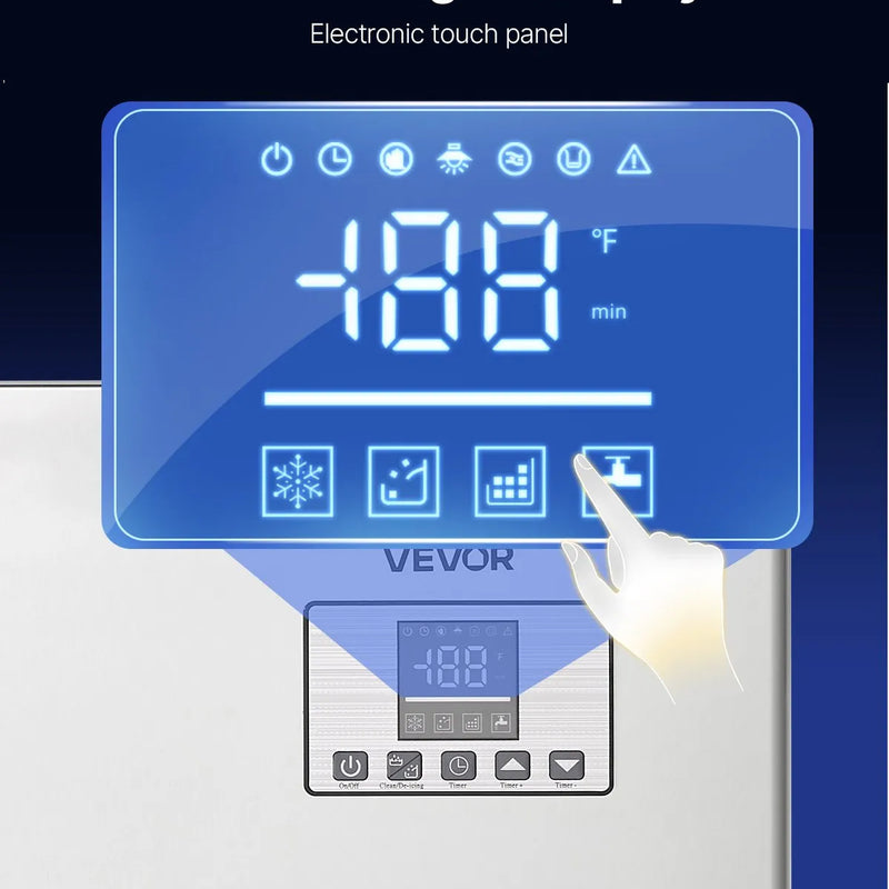 VEVOR profesionāla ledus ražošanas iekārta, 250 kg/24 h, ar 136 kg nerūsējošā tērauda uzglabāšanas tvertni, automātiska pašattīrīšanās, skārienjutīga vadība, bāriem, kafejnīcām un restorāniem