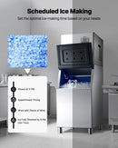 VEVOR profesionāla ledus ražošanas iekārta, 250 kg/24 h, ar 136 kg nerūsējošā tērauda uzglabāšanas tvertni, automātiska pašattīrīšanās, skārienjutīga vadība, bāriem, kafejnīcām un restorāniem