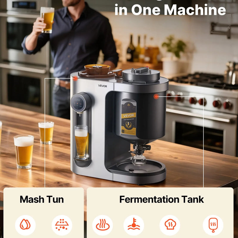 VEVOR automātiskā mājas alus darīšanas iekārta 1500 W, 13 L, ar misas vārīšanas funkciju, 304 nerūsējošā tērauda tvertne, automātiska temperatūras un spiediena kontrole - ZEMLETES.LV