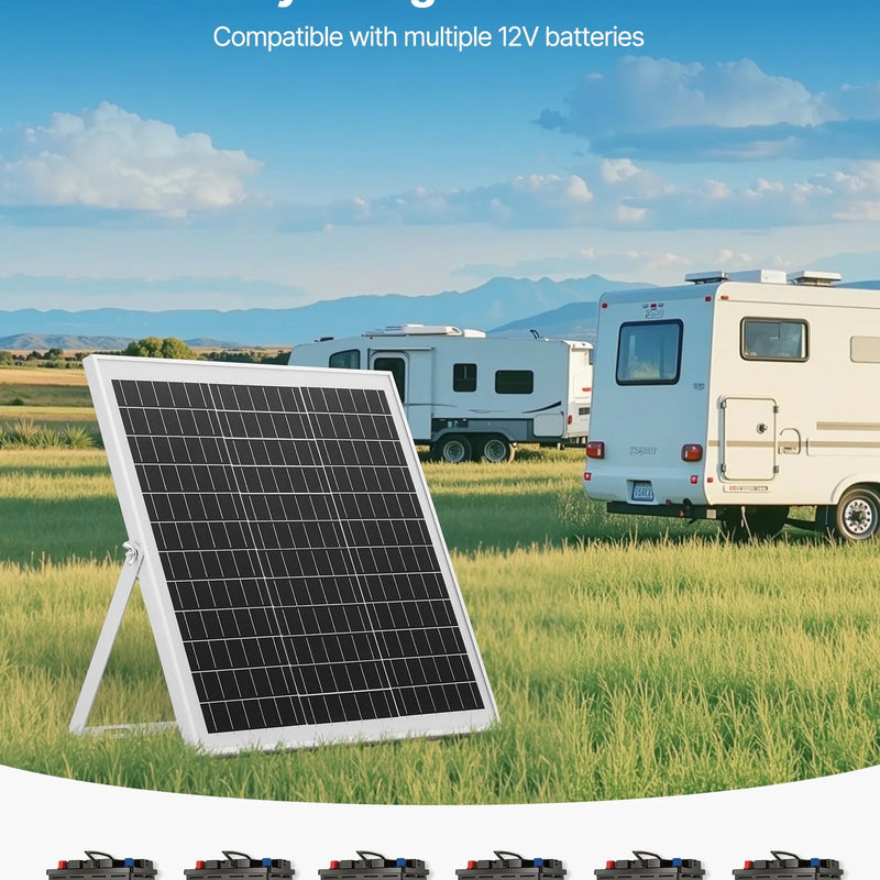 VEVOR 20 W 12 V saules paneļa akumulatora lādētājs ar MPPT kontrolieri un regulējamu stiprinājuma kronšteinu, IP67 ūdensizturīgu konstrukciju, piemērots automašīnām, laivām, kemperiem, motocikliem un piekabēm