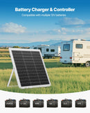 VEVOR 20 W 12 V saules paneļa akumulatora lādētājs ar MPPT kontrolieri un regulējamu stiprinājuma kronšteinu, IP67 ūdensizturīgu konstrukciju, piemērots automašīnām, laivām, kemperiem, motocikliem un piekabēm