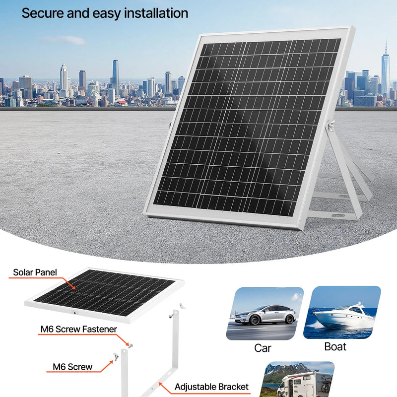 VEVOR 20 W 12 V saules paneļa akumulatora lādētājs ar MPPT kontrolieri un regulējamu stiprinājuma kronšteinu, IP67 ūdensizturīgu konstrukciju, piemērots automašīnām, laivām, kemperiem, motocikliem un piekabēm
