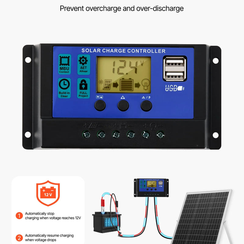 VEVOR 25 W 12 V saules paneļa akumulatora lādētājs ar viedo MPPT kontrolieri un regulējamu stiprinājuma kronšteinu, IP67 ūdensizturīgu konstrukciju, piemērots automašīnām, laivām, kemperiem, motocikliem un piekabēm