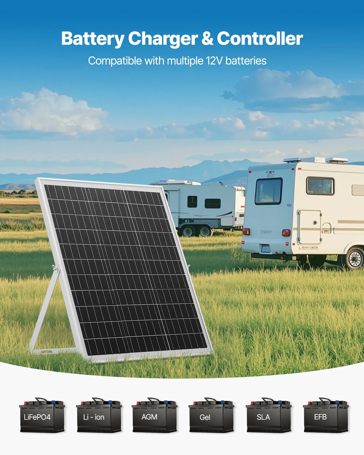 VEVOR 25 W 12 V saules paneļa akumulatora lādētājs ar viedo MPPT kontrolieri un regulējamu stiprinājuma kronšteinu, IP67 ūdensizturīgu konstrukciju, piemērots automašīnām, laivām, kemperiem, motocikliem un piekabēm