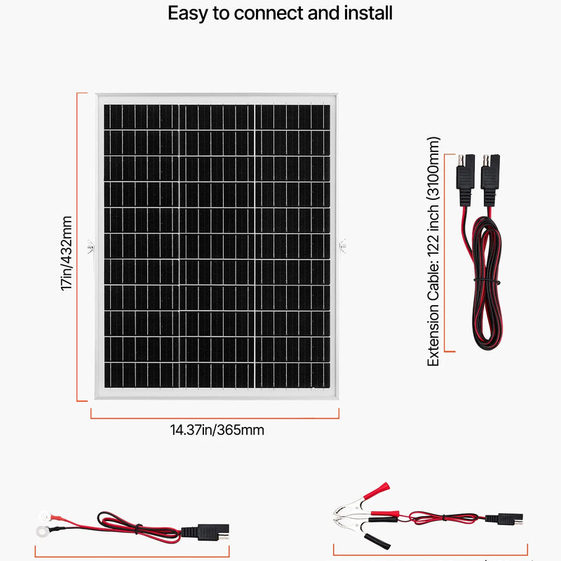 VEVOR 25 W 12 V saules paneļa akumulatora lādētājs ar viedo MPPT kontrolieri un regulējamu stiprinājuma kronšteinu, IP67 ūdensizturīgu konstrukciju, piemērots automašīnām, laivām, kemperiem, motocikliem un piekabēm