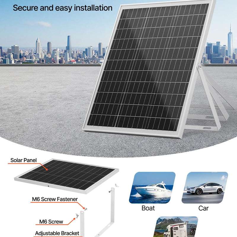 VEVOR 25 W 12 V saules paneļa akumulatora lādētājs ar viedo MPPT kontrolieri un regulējamu stiprinājuma kronšteinu, IP67 ūdensizturīgu konstrukciju, piemērots automašīnām, laivām, kemperiem, motocikliem un piekabēm