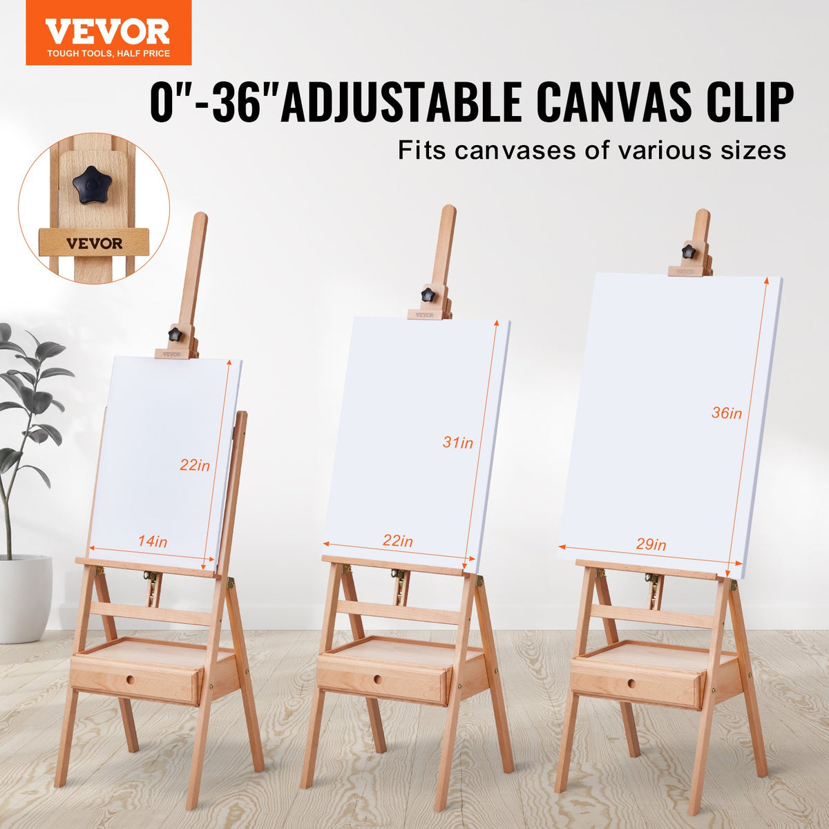 VEVOR French Art Easel with Drawers, Foldable, Beech Wood, Canvas up to 91 cm