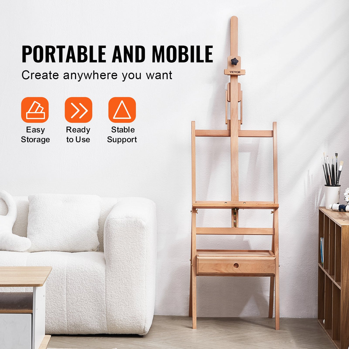 VEVOR French Art Easel with Drawers, Foldable, Beech Wood, Canvas up to 91 cm