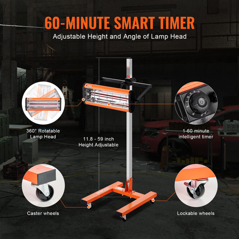 VEVOR 1500 W augstas jaudas infrasarkanā krāsas žāvēšanas lampa automašīnas korpusa apkurei