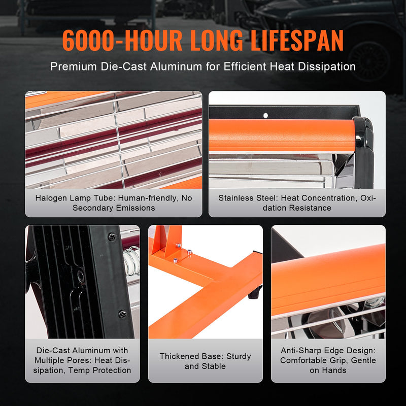 VEVOR 1500 W augstas jaudas infrasarkanā krāsas žāvēšanas lampa automašīnas korpusa apkurei
