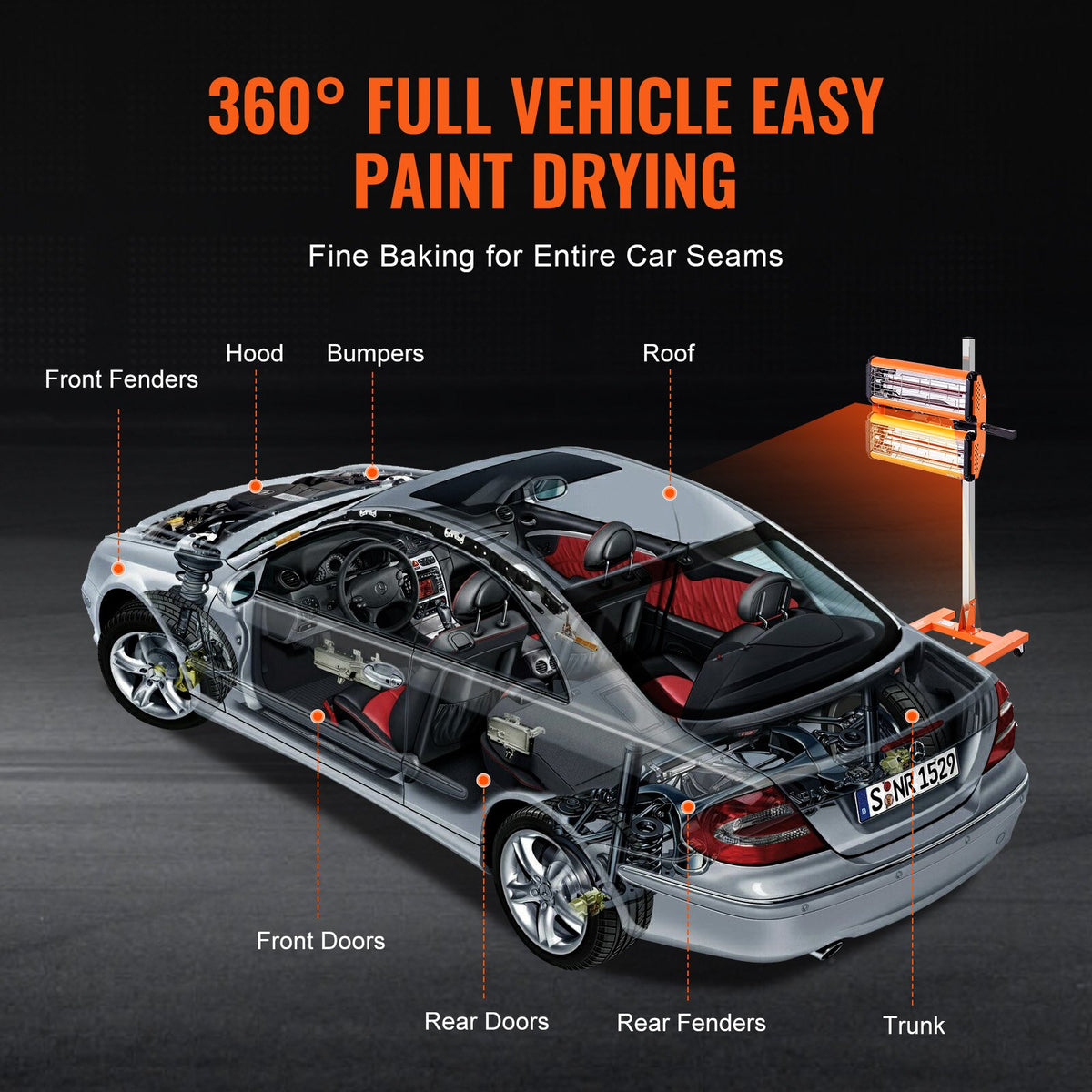 VEVOR 2200 W High Power Infrared Heat Drying Lamp for Car Body Drying