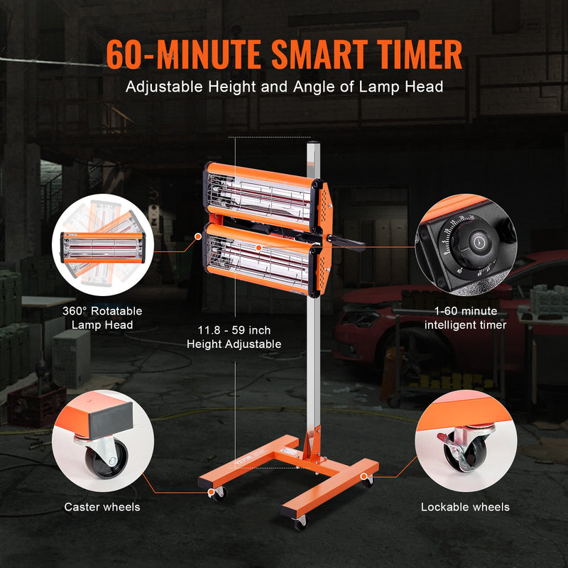 VEVOR 2200 W augstas jaudas infrasarkanā krāsas žāvēšanas lampa auto virsbūves žāvēšanai