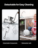 Rokas gaļas maļamā mašīna, 304 nerūsējošais tērauds, ar kloķi un tērauda stiprinājumu galdam, desu pildītājs ar 2 griešanas diskiem un 4 uzgaļiem, piemērota liellopu, cūkgaļas un citu produktu malšanai