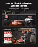 Rokas gaļas maļamā mašīna, 304 nerūsējošā tērauda ar rokas kloķi un tērauda stiprinājumu pie galda, desu pildītājs ar 2 griešanas diskiem un desu uzgali, pārtikas smalcinātājs liellopa, cūkgaļas un čili pagatavošanai