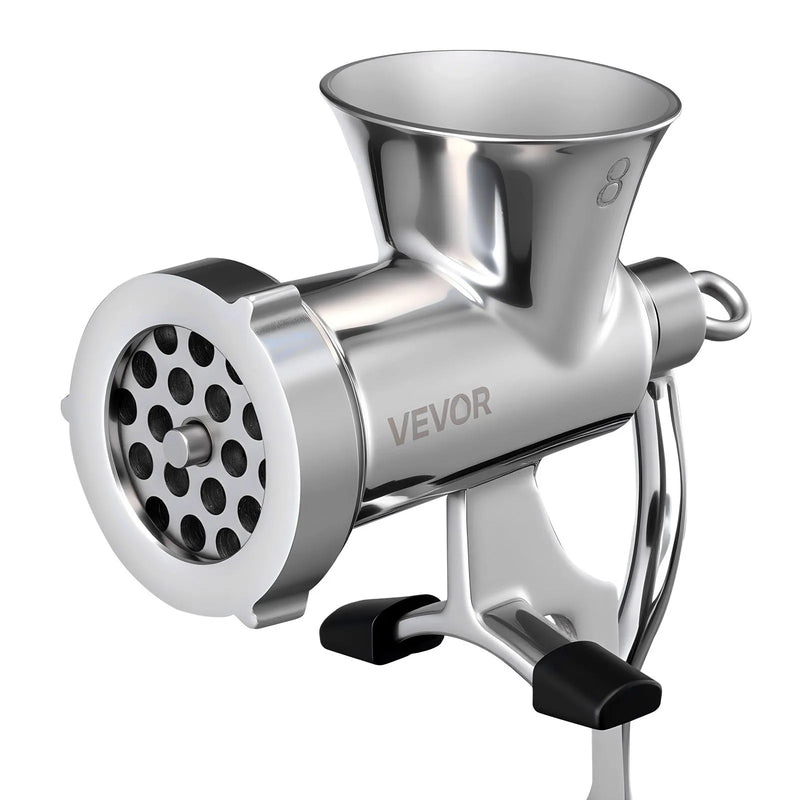 Rokas gaļas maļamā mašīna, 304 nerūsējošā tērauda ar rokas kloķi un tērauda stiprinājumu pie galda, desu pildītājs ar 2 griešanas diskiem un desu uzgali, pārtikas smalcinātājs liellopa, cūkgaļas un čili pagatavošanai