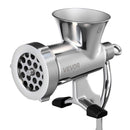 Rokas gaļas maļamā mašīna, 304 nerūsējošā tērauda ar rokas kloķi un tērauda stiprinājumu pie galda, desu pildītājs ar 2 griešanas diskiem un desu uzgali, pārtikas smalcinātājs liellopa, cūkgaļas un čili pagatavošanai