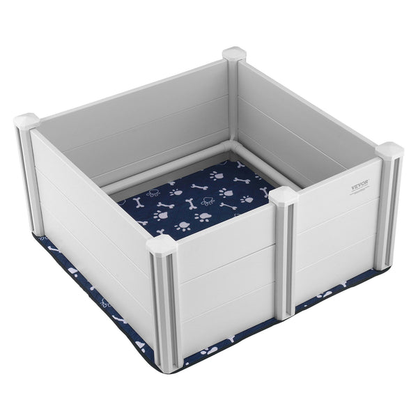 VEVOR suņu dzemdību kaste ar malām un paliktni, 98 × 98 × 46 cm, PVC, ar aizsargstieņiem kucēniem un suņiem