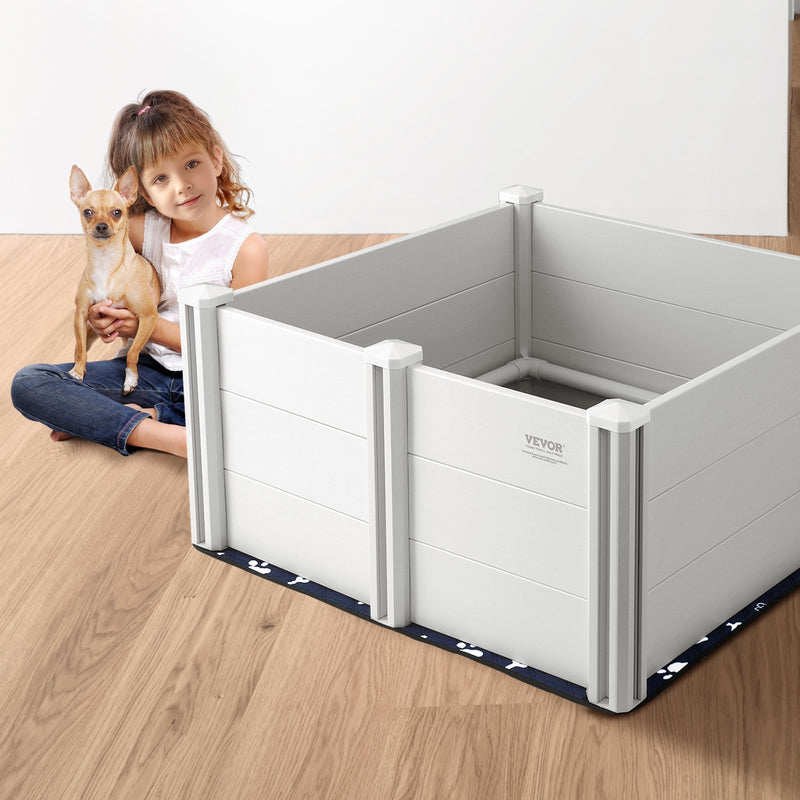 VEVOR suņu dzemdību kaste ar malām un paliktni, 98 × 98 × 46 cm, PVC, ar aizsargstieņiem kucēniem un suņiem