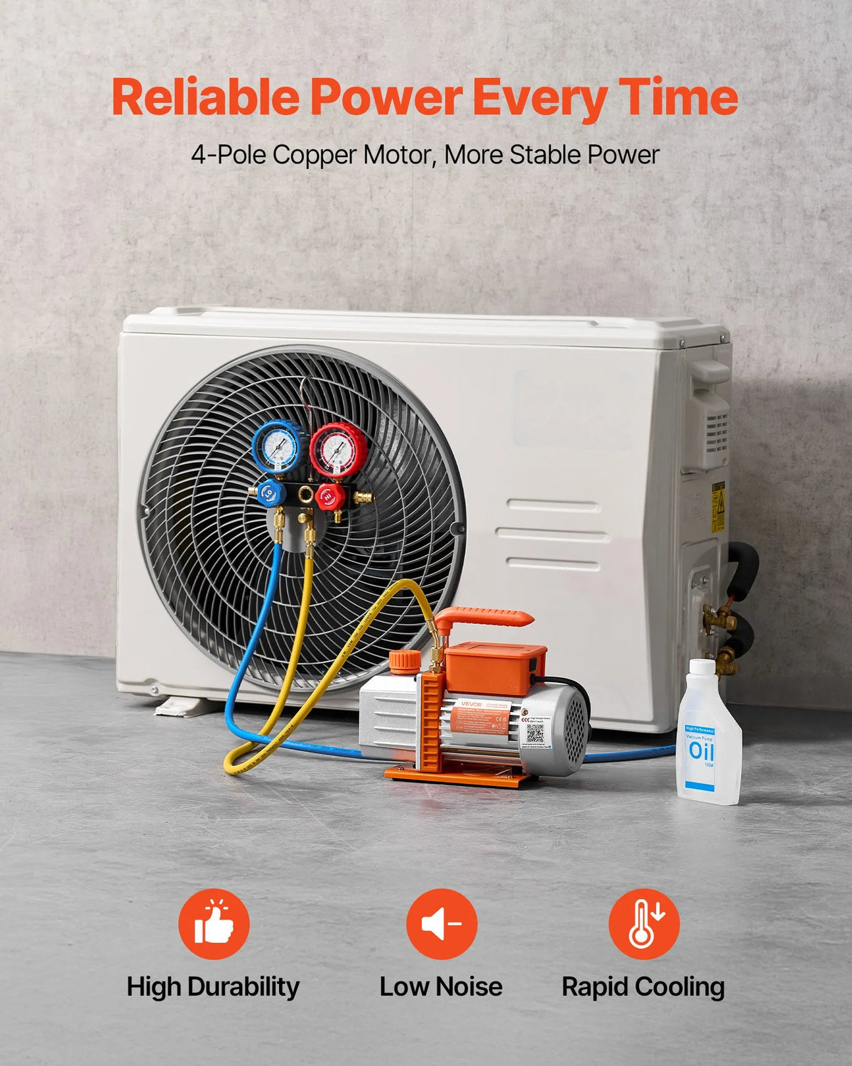 VEVOR Single-Stage HVAC Vacuum Pump with Gauge Set 127 l/min, Rotary Vane Design, Suitable for R134a, R22, R410A, R1234YF and R32, with Carrying Bag for Car Air Conditioning