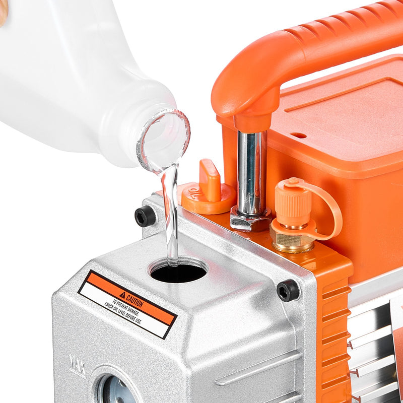 VEVOR gaisa kondicionēšanas vakuumsūkņa un manometru komplekts 99 l/min, vienpakāpes rotācijas lāpstiņu HVAC vakuumsūknis automobiļu un HVAC sistēmām R134a, R22, R410a, R1234YF un R32, ar pārnēsāšanas somu