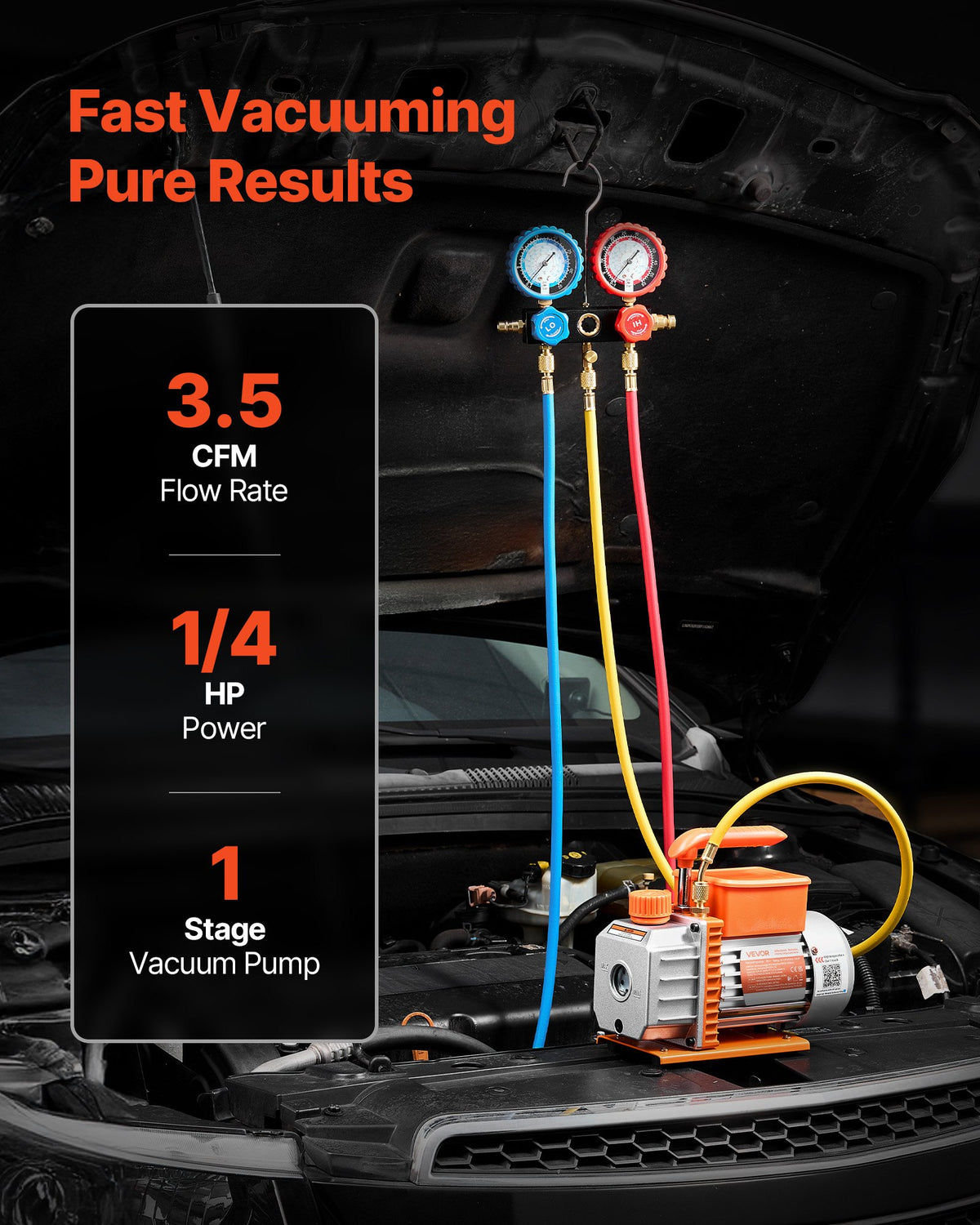 VEVOR Air Conditioning Vacuum Pump and Gauge Set 99 l/min, Single-Stage Rotary Vane HVAC Vacuum Pump for Automotive and HVAC Systems R134a, R22, R410a, R1234YF and R32, with Carrying Bag