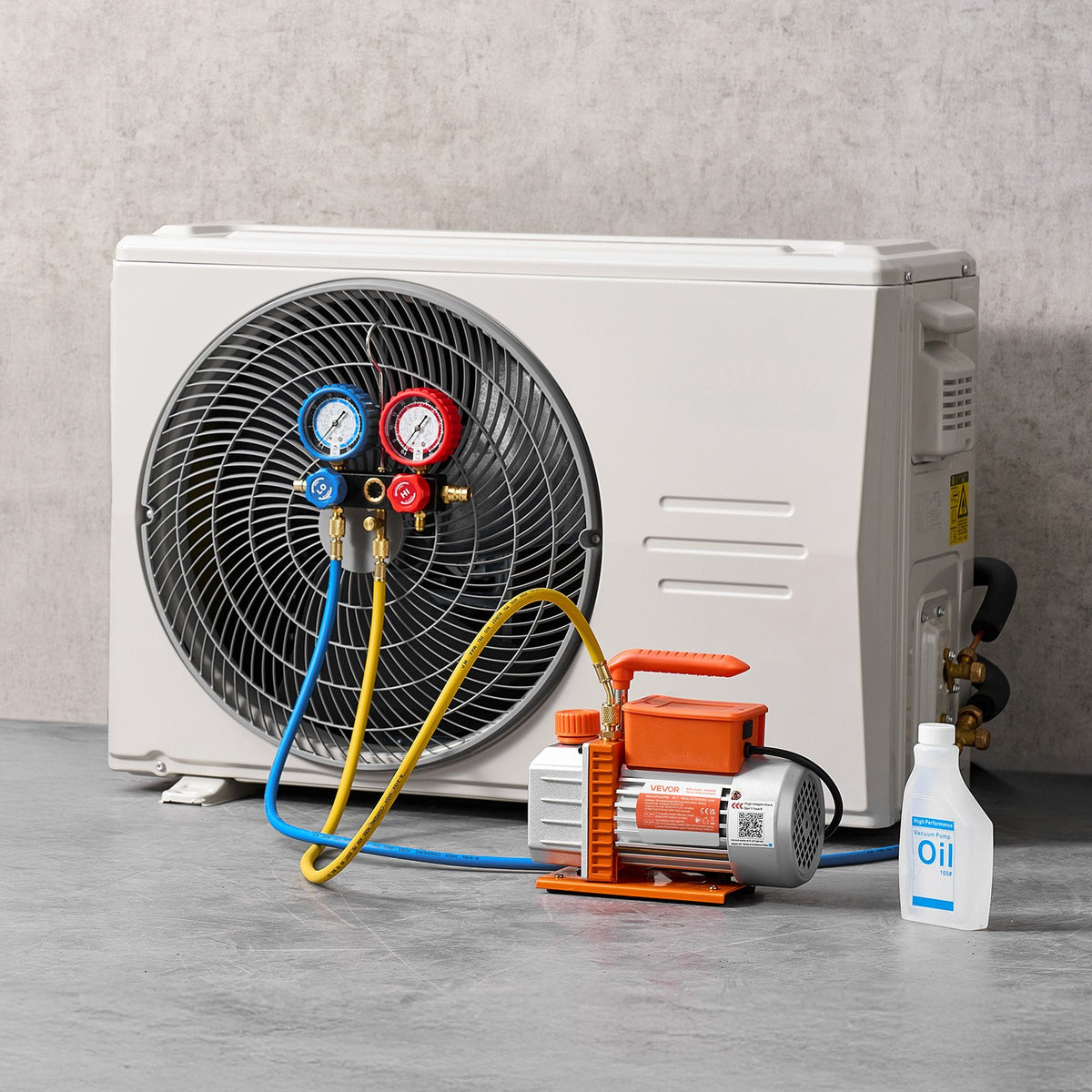 VEVOR Air Conditioning Vacuum Pump and Gauge Set 99 l/min, Single-Stage Rotary Vane HVAC Vacuum Pump for Automotive and HVAC Systems R134a, R22, R410a, R1234YF and R32, with Carrying Bag