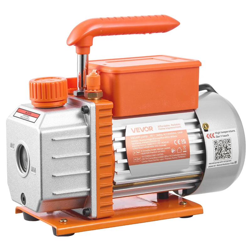 VEVOR gaisa kondicionēšanas vakuumsūkņa un manometru komplekts 99 l/min, vienpakāpes rotācijas lāpstiņu HVAC vakuumsūknis automobiļu un HVAC sistēmām R134a, R22, R410a, R1234YF un R32, ar pārnēsāšanas somu