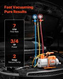 VEVOR AC vakuuma sūkņa un manometru komplekts 198 l/min, divpakāpju rotācijas lāpstiņu HVAC vakuuma sūknis ar A/C manometru kolektoru, noplūžu detektoru un pārnēsāšanas somu, paredzēts R134a / R22 / R410a auto un HVAC gaisa kondicionēšanas sistēmām