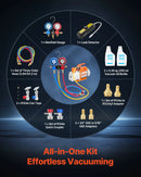 VEVOR AC vakuuma sūkņa un manometru komplekts 198 l/min, divpakāpju rotācijas lāpstiņu HVAC vakuuma sūknis ar A/C manometru kolektoru, noplūžu detektoru un pārnēsāšanas somu, paredzēts R134a / R22 / R410a auto un HVAC gaisa kondicionēšanas sistēmām