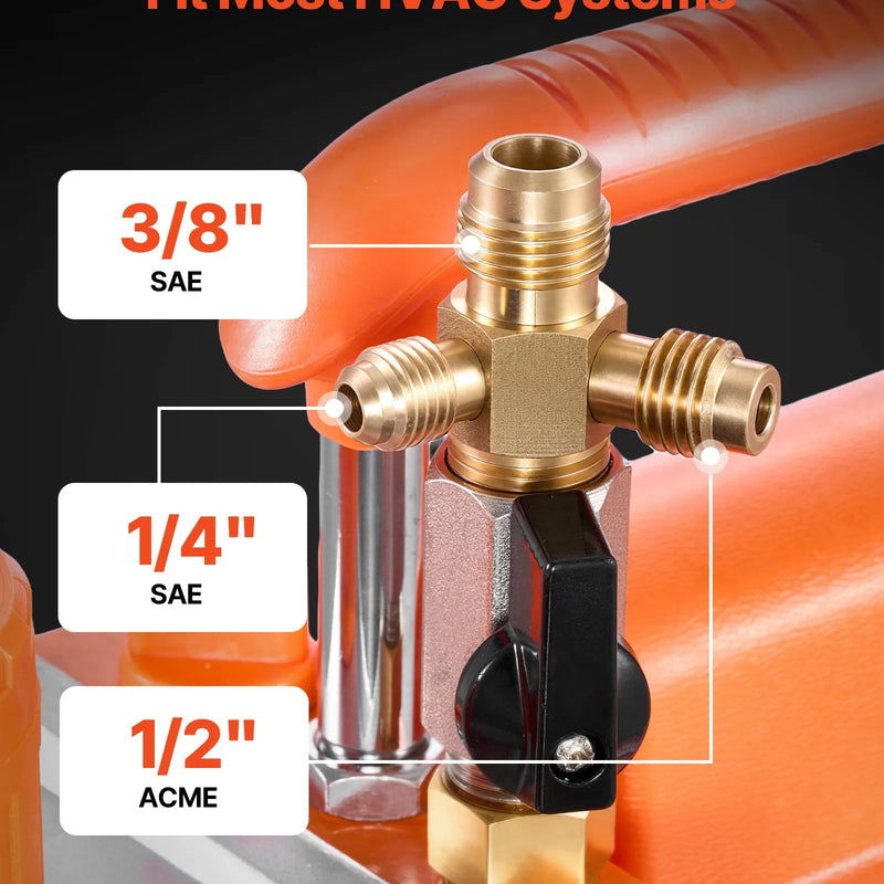 VEVOR AC vakuuma sūkņa un manometru komplekts 198 l/min, divpakāpju rotācijas lāpstiņu HVAC vakuuma sūknis ar A/C manometru kolektoru, noplūžu detektoru un pārnēsāšanas somu, paredzēts R134a / R22 / R410a auto un HVAC gaisa kondicionēšanas sistēmām