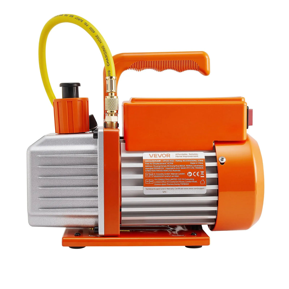 VEVOR Vacuum Pump 115 l/min with Gauge Kit, Single-Stage Rotary Vane HVAC Vacuum Pump with Refrigerant Manifold Gauges, Leak Detector and Carrying Bag for R134a, R22, R410a and R1234YF Systems