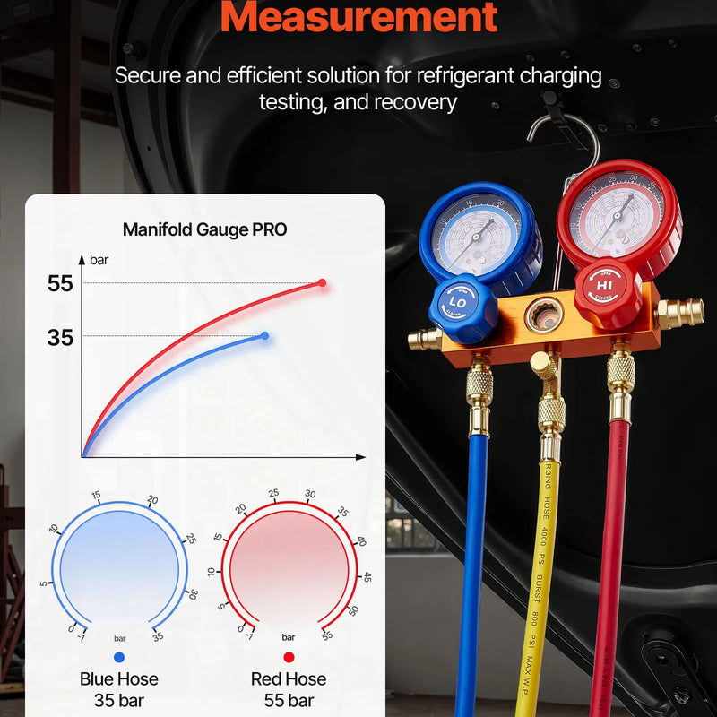 VEVOR vakuumsūknis 115 l/min ar manometru komplektu, vienpakāpes rotācijas lāpstiņu HVAC vakuumsūknis ar aukstumaģenta kolektora manometriem, noplūžu detektoru un pārnēsāšanas somu R134a, R22, R410a un R1234YF sistēmām