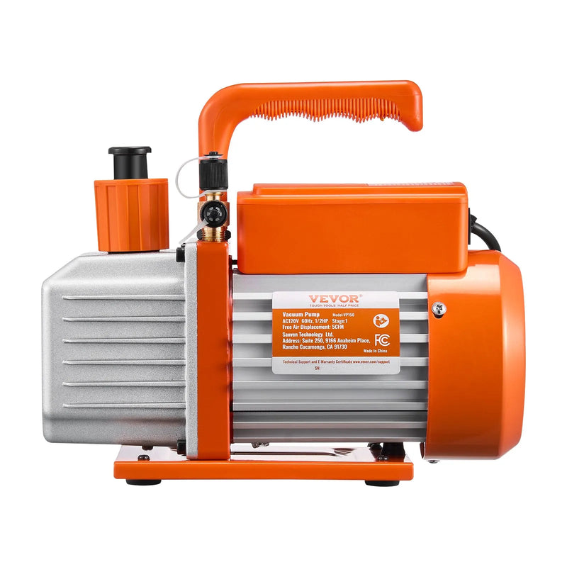 VEVOR vakuuma sūknis 300 l/min, vienpakāpes rotācijas lāpstiņu HVAC vakuuma sūknis R134a / R22 / R410a sistēmām, komplekts ar eļļas pudeli, paredzēts automobiļu kondicionieru apkopei un sveķu degazēšanai