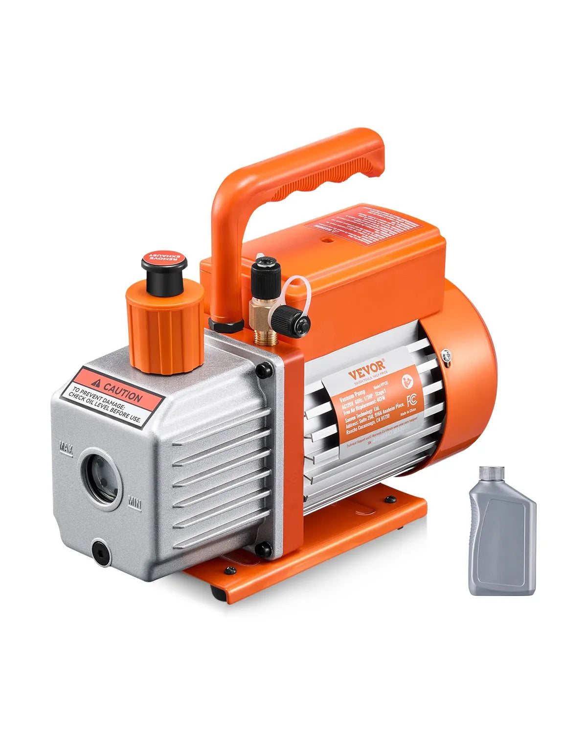 VEVOR Vacuum Pump 233 l/min, Single-Stage Rotary Vane HVAC Vacuum Pump for R134a / R22 / R410a Systems, Kit with Oil Bottle, for Car Air Conditioning Maintenance and Resin Degassing