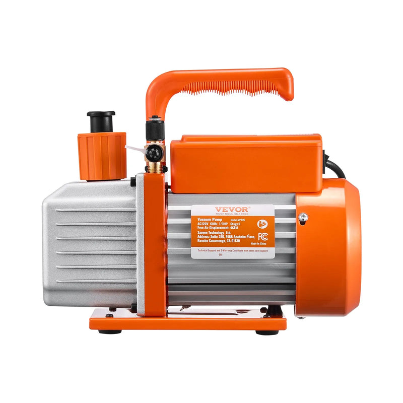 VEVOR vakuuma sūknis 233 l/min, vienpakāpes rotācijas lāpstiņu HVAC vakuuma sūknis R134a / R22 / R410a sistēmām, komplekts ar eļļas pudeli, paredzēts automobiļu gaisa kondicionieru apkopei un sveķu degazēšanai
