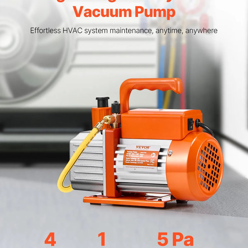 VEVOR vakuuma sūknis 233 l/min, vienpakāpes rotācijas lāpstiņu HVAC vakuuma sūknis R134a / R22 / R410a sistēmām, komplekts ar eļļas pudeli, paredzēts automobiļu gaisa kondicionieru apkopei un sveķu degazēšanai