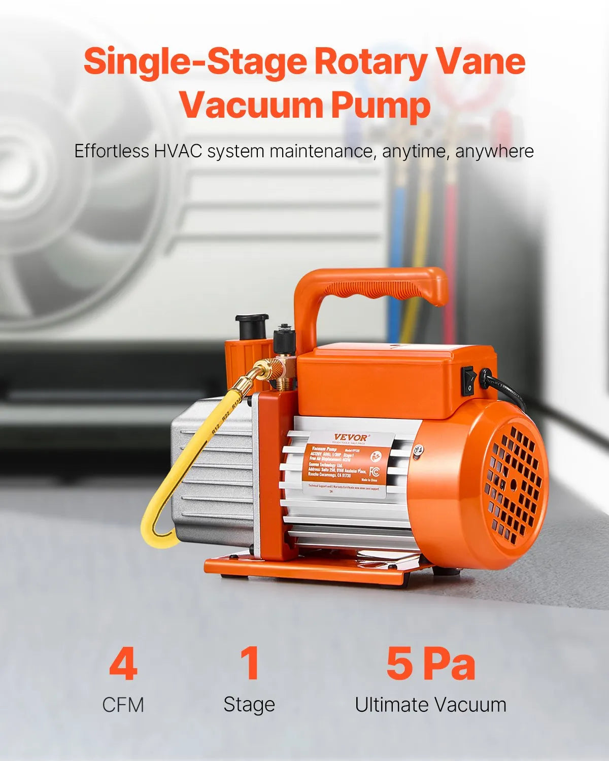 VEVOR Vacuum Pump 233 l/min, Single-Stage Rotary Vane HVAC Vacuum Pump for R134a / R22 / R410a Systems, Kit with Oil Bottle, for Car Air Conditioning Maintenance and Resin Degassing